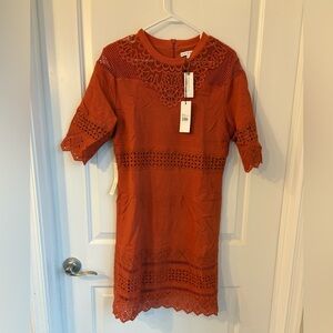 Anthropologie Terracotta Lace Midi Dress